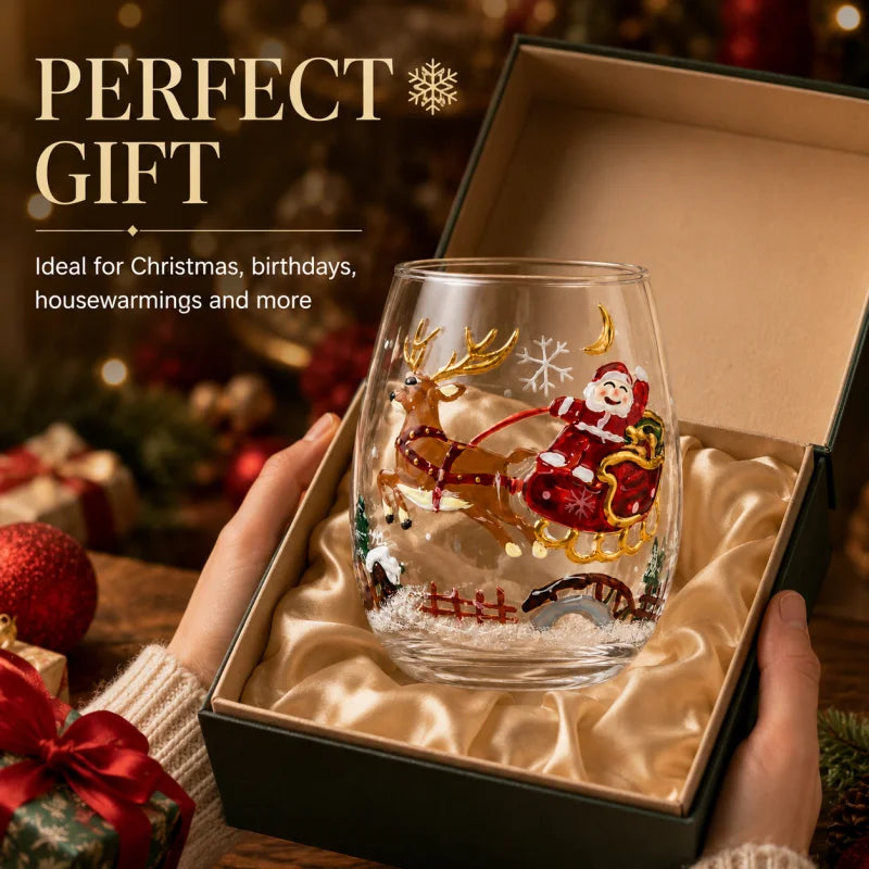Hand Painted Christmas Whiskey Glass Santa Reindeer Snowman Tree Decorative Drinking Cup Holiday Party Barware
