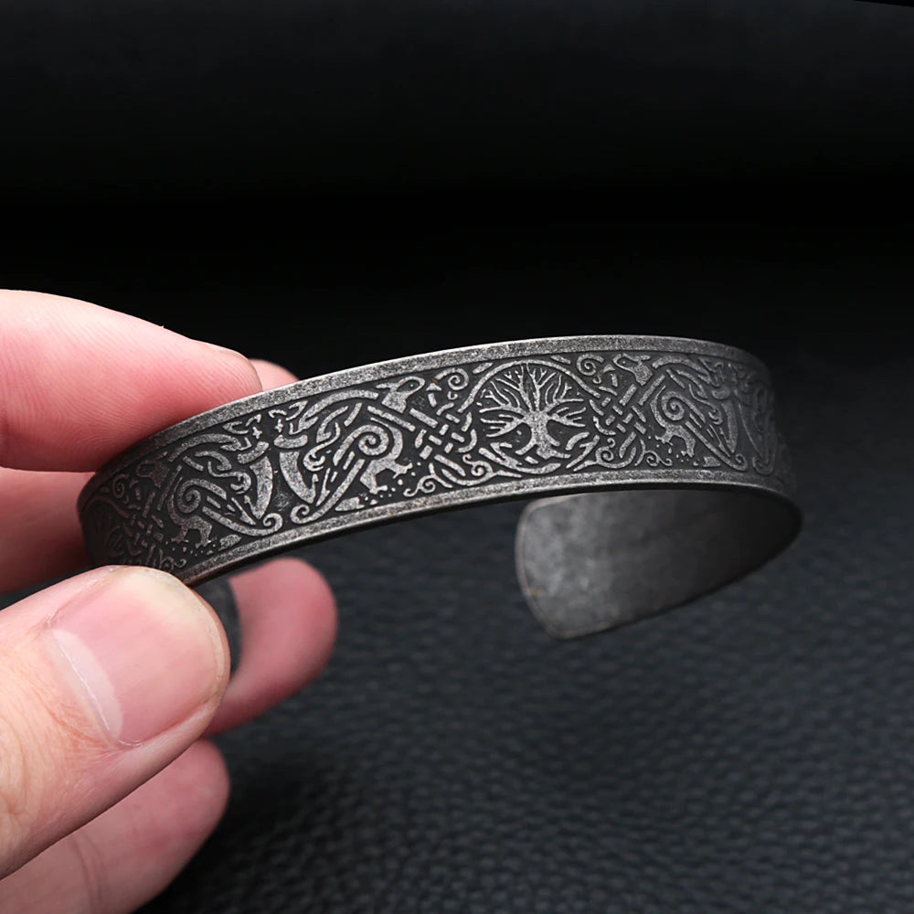 PENDRA Valknut Nordic Stainless Steel Open Cuff Bracelet