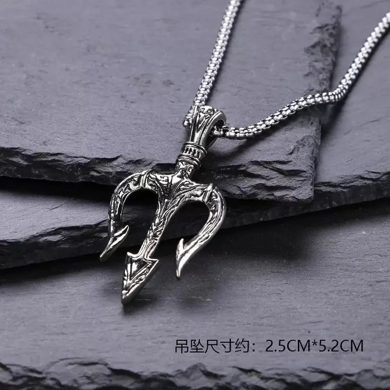 PENDRA Neptune Trident Stainless Steel Pendant Necklace
