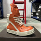 PENDRA Orange Geobasket Orange Leather High-Top Zip Platform Ankle Boots