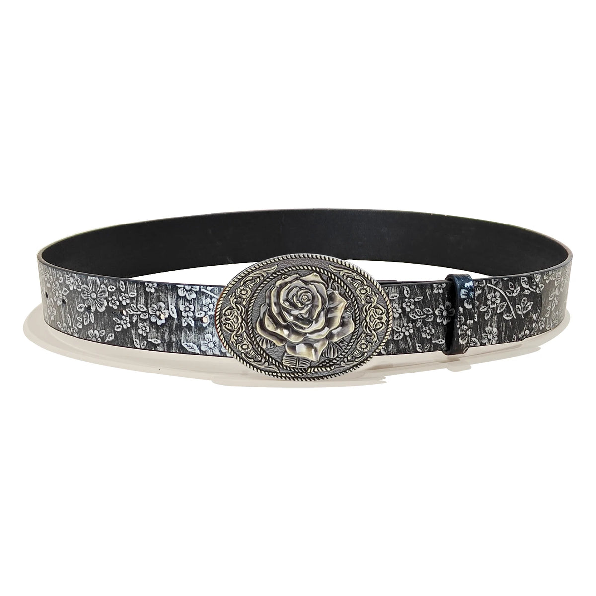 Men & Women's  Western Cowboy PU Leather Belts Vintage Belt Floral Engraved Buckle Silver Flora Plus Size Wide Belt for Jeans