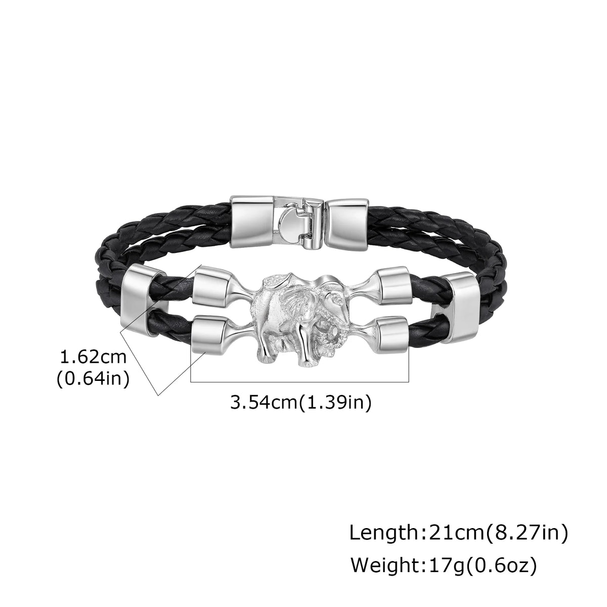 Vintage Elephant Black Leather Bracelet for Men,Trendy Elephant Charms Wristband Gift,An Elephant Never Forgets
