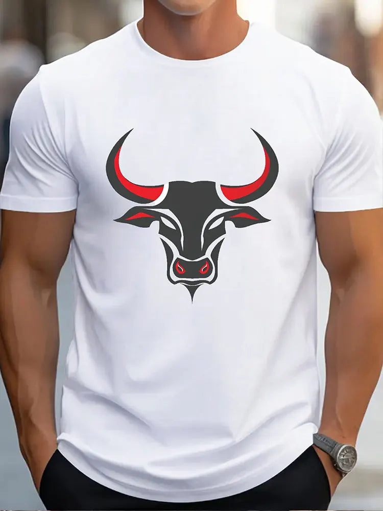 PENDRA Bull Print Tees Urban Short-Sleeve Travel T-Shirt