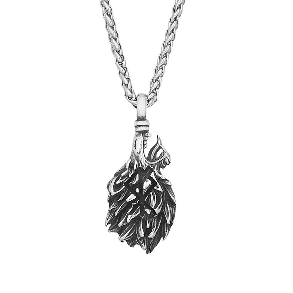 PENDRA Wolfcrest Stainless Steel Viking Wolf Head Pendant