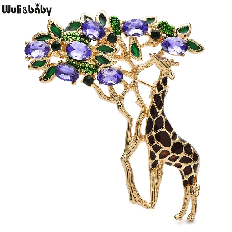 PENDRA Leaf-Eating Giraffe Enamel Animal Brooch