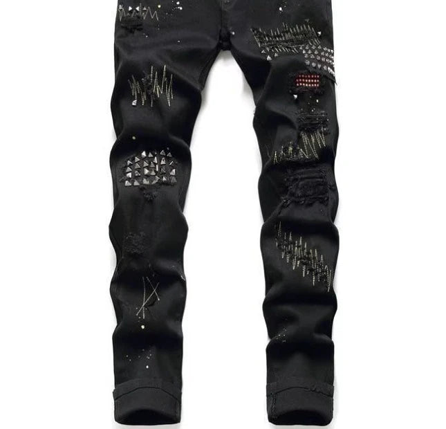 PENDRA Embroidery Elastic Ripped Pants