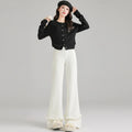 Solid corduroy micro flared pants women's winter wide leg casual high waisted narrow version straight leg sweatpants
