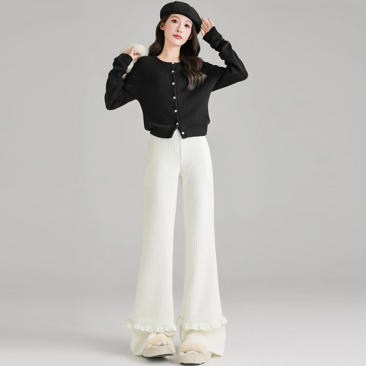 Solid corduroy micro flared pants women's winter wide leg casual high waisted narrow version straight leg sweatpants