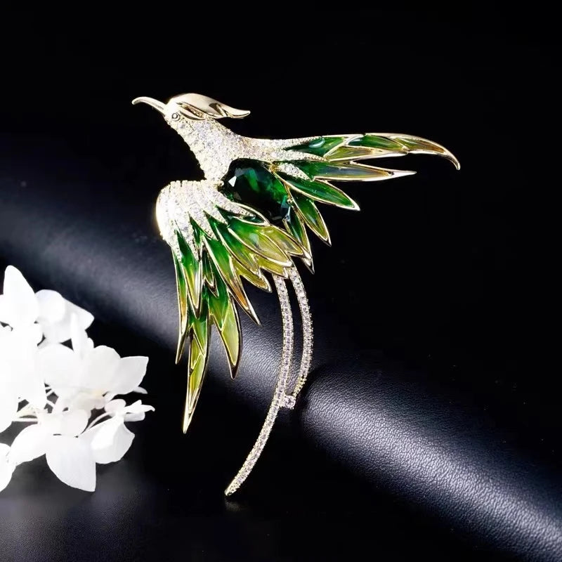 PENDRA Celestial Phoenix Crystal Enamel Brooch