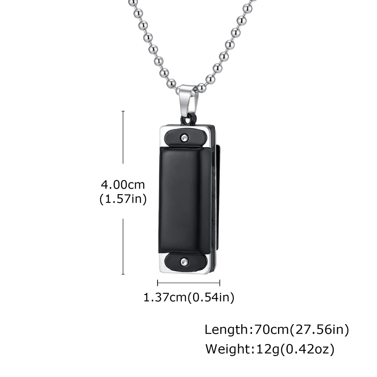 Playable Mini Harmonica Necklace for Men,Rectangular Pendant with Stainless Steel Ball Chain,Punk Music Lover Jewelry Gift