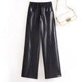 PENDRA Solid High Waist Straight PU Leather Pants