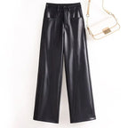 PENDRA Solid High Waist Straight PU Leather Pants