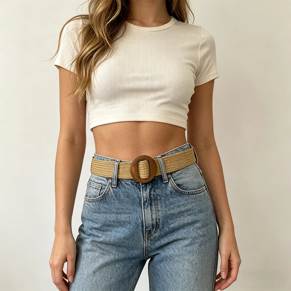 PENDRA Mirayne Straw Wooden Buckle Boho Belt