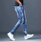 Spring Autumn Harajuku Fashion Art Craft Graphical Paintings 2000s Streetwear Male Slim Boyfriend Stylish Pants Denim Jeans Men
