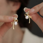 VENTFILLE 925 Sterling Silver Bow Knot Pearl Earring for Women Versatile Korean Design Gift Jewelry Dropshipping