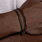 2pcs Men's Cuban Chain Bracelets,Stainless Steel Rectangular Chain Bracelet,Hiphop Causal Jewelry Gift