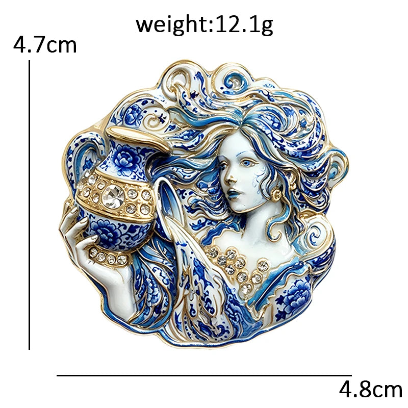 Wuli&baby Charming Aquarius Lady Brooches For Women Unisex 2-color Rhinestone Zodiac Sign Character Party Office Brooch Pin Gift