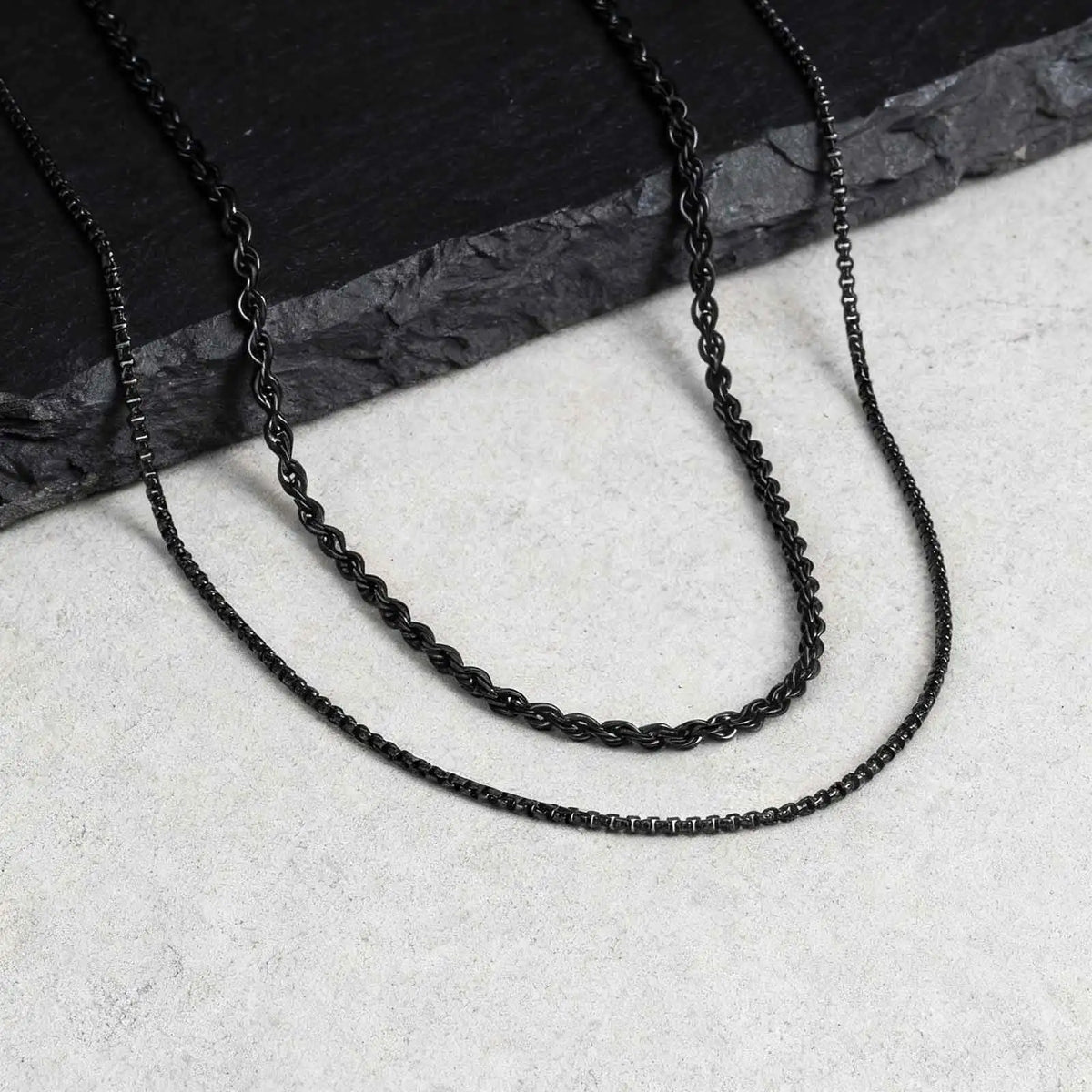 2pcs Men's Chain Necklace,Stainless Steel Black Gold Silver Color Twisted Rope Chain Collars,Trendy Punk Basic Chains Gift