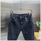 New Arrival Spring Autumn Casual Denim Slim Fit Jeans for Men with Knee Zipper Eye Designer and Vintage Black Jeans Men's Luxury