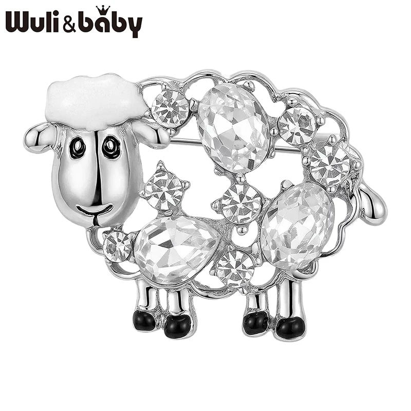 Wuli&baby Cute Crystal Sheep Brooches For Women Unisex 2-color Enamel Year Of The Goat Animal Party Casual Brooch Pins Gifts