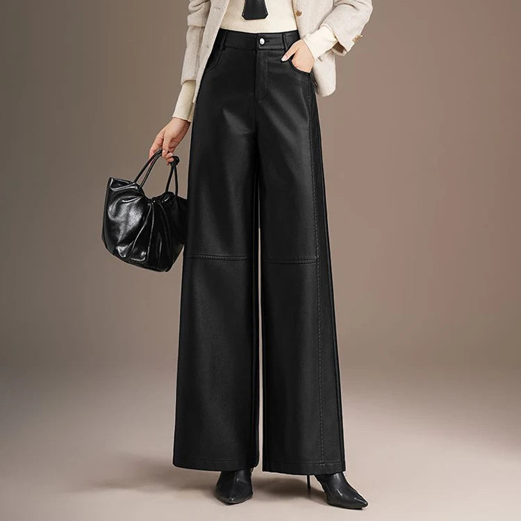 PENDRA Warm Drape Wide Leg PU Leather Pants