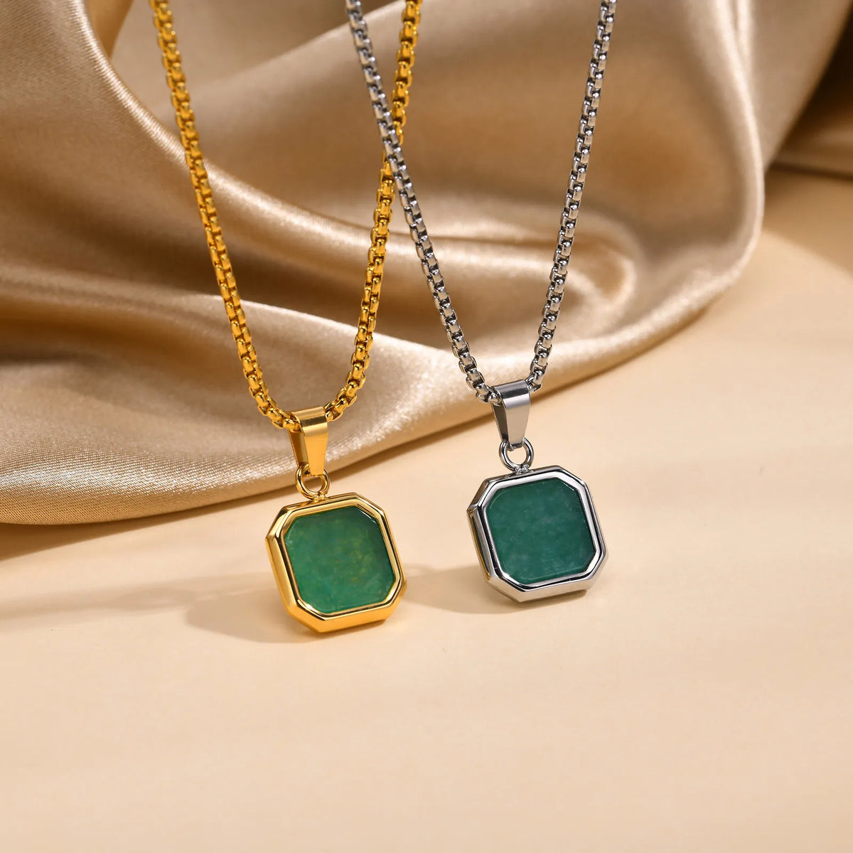 PENDRA Square Stone Natural Pendant Necklace
