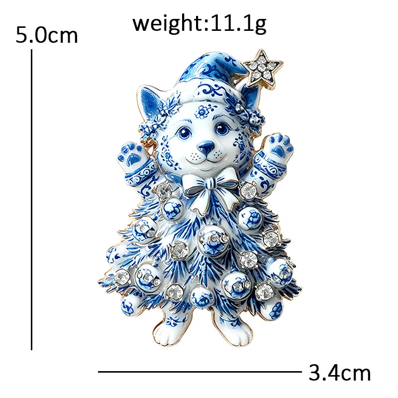 PENDRA Corgi Rhinestone Christmas Tree Brooch
