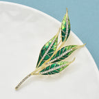 PENDRA Leafelle Green Enamel Leaf Brooch