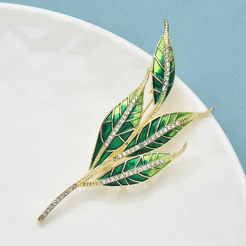 PENDRA Leafelle Green Enamel Leaf Brooch