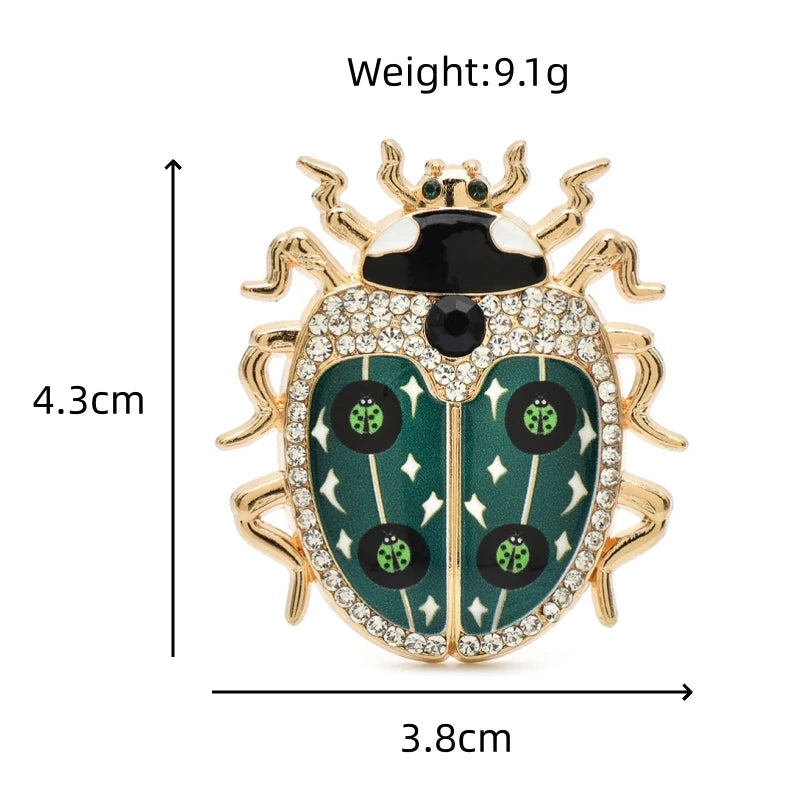 PENDRA Lovely Rhinestone Ladybug Brooch
