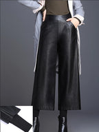 Women's solid color nine cropped wide leg pants autumn and winter loose thick fashionable and versatile commute pants