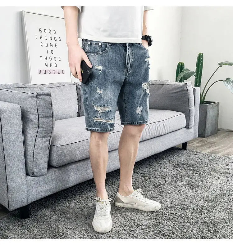 PENDRA Denim Washed Distressed Pants