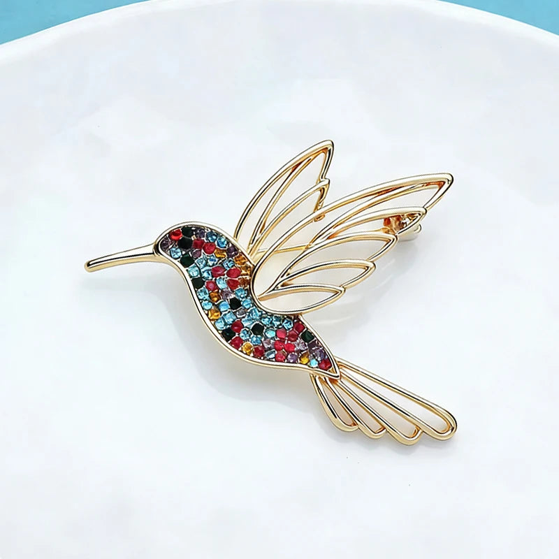 PENDRA Humminggleam 2-Color Rhinestone Hummingbird Brooch