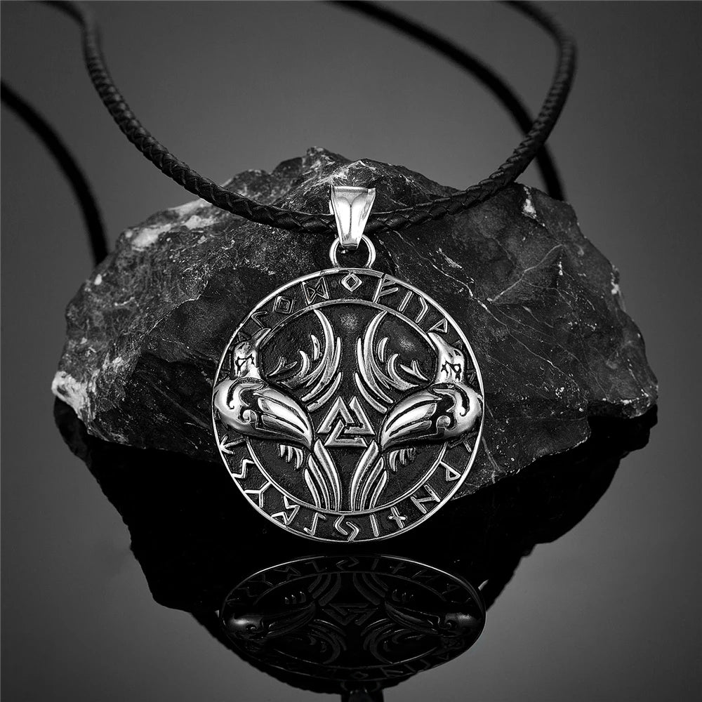 PENDRA Crow Rune Vegvisir Necklace