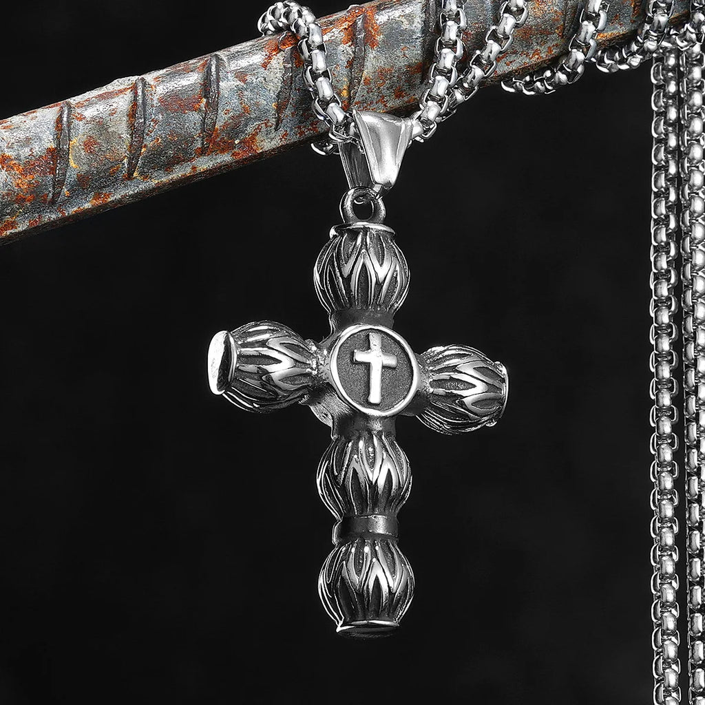 Circular Cross Men Necklaces Stainless Steel Retro Pendant Chain Women Fashion Jewelry Punk New In Accessories Gifts Wholesale