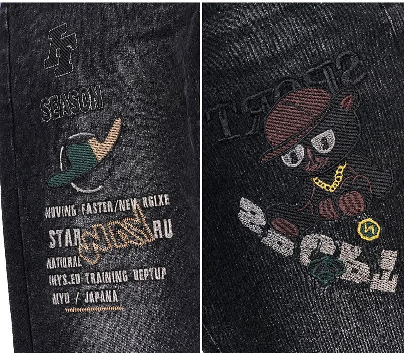 Original Brand Men's Clothing Autumn and Winter New Trend Letter Embroidered Jeans Men's Slim Fashion Korean Elastic Trousers