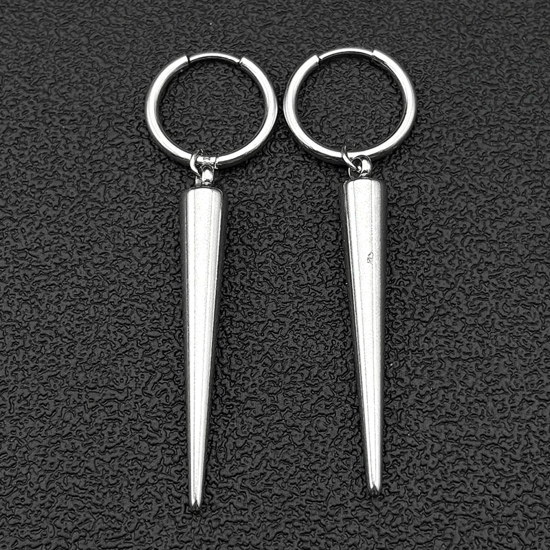 Gothic Silver Color Rivet Drop Earrings for Women Men Punk Hip Hop Metal Geometric Cone Pendant Earrings Y2K Party Jewelry Gift