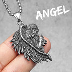 Angel Wing Pray Amulet Stainless Steel Men Necklaces Pendant Chain Punk New in For Couple Women Fashion Jewelry Gifts Wholesale