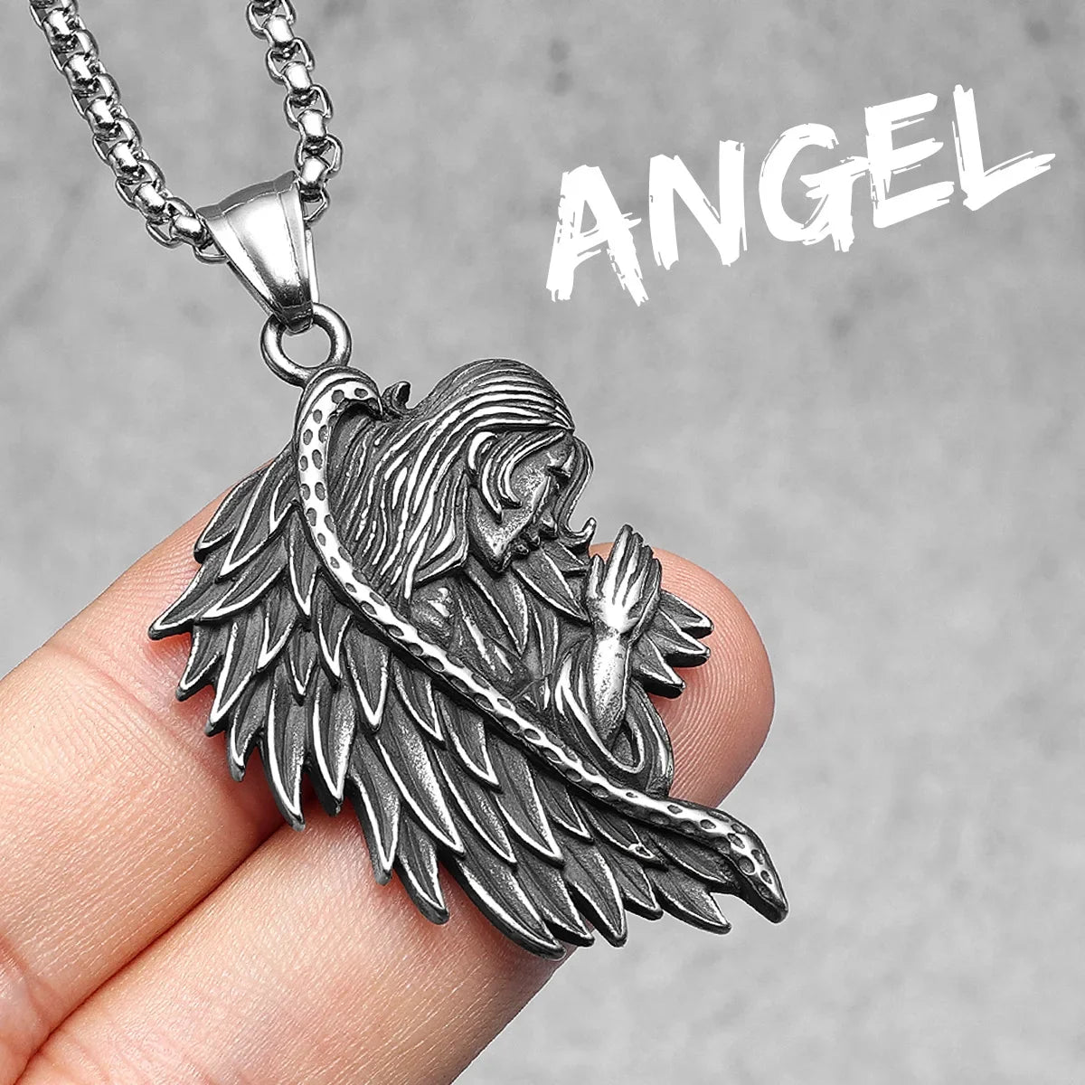 Angel Wing Pray Amulet Stainless Steel Men Necklaces Pendant Chain Punk New in For Couple Women Fashion Jewelry Gifts Wholesale
