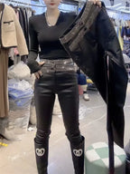 PENDRA Waist Leather Diamond Pants