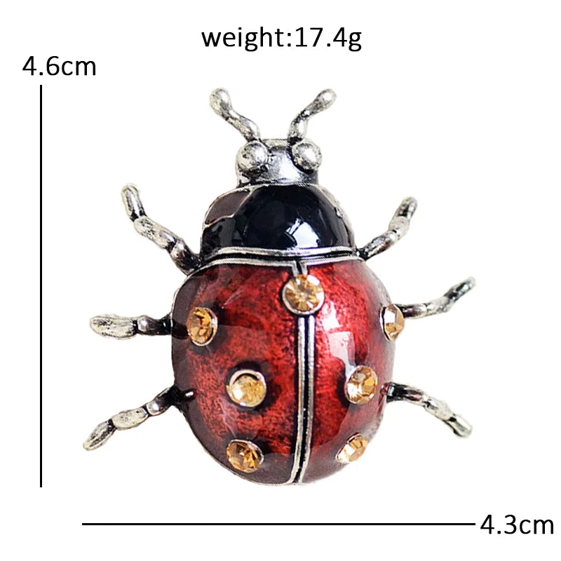 PENDRA Red Enamel Beetle Brooch