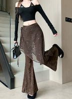 Women's autumn and winter sequin fart curtain fake two high waisted slimming and floor dragging casual flared pants