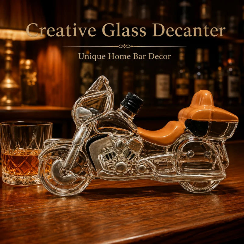 Creative Motorcycle Glass Whiskey Decanter Decorative Spirit Bottle Clear Glass Liquor Container Collectible Home Bar Ornament