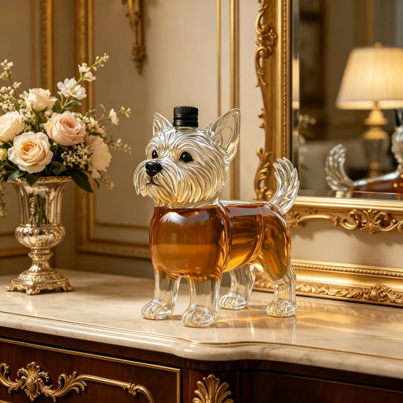 JJWest Highland Terrier Shaped Whiskey Decanter, Clear Glass Liquor Bottle for Bourbon/Brandy, Unique Bar Decor & Dog Lover Gift