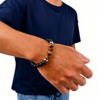 Men's Beaded Bracelet,Tiger Eye Stone Black Beaded Bracelets,Casual Jewelry Gift for Him Boys