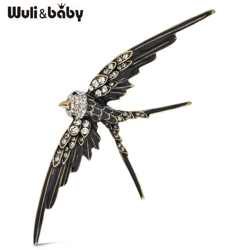 PENDRA Vintage Swallow Enamel Brooch