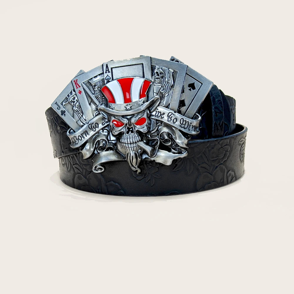 Gothic Accessories PU Leather Belt For men and women Skull Buckle Halloween Cosplay Decoration Floral Engraved Belt for Jeans