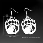 Hip Hop Animal Paw Bear Head Drop Earring for Women Stainless Steel Silver Black Color Hollow Earrings Jewelry E3492S06