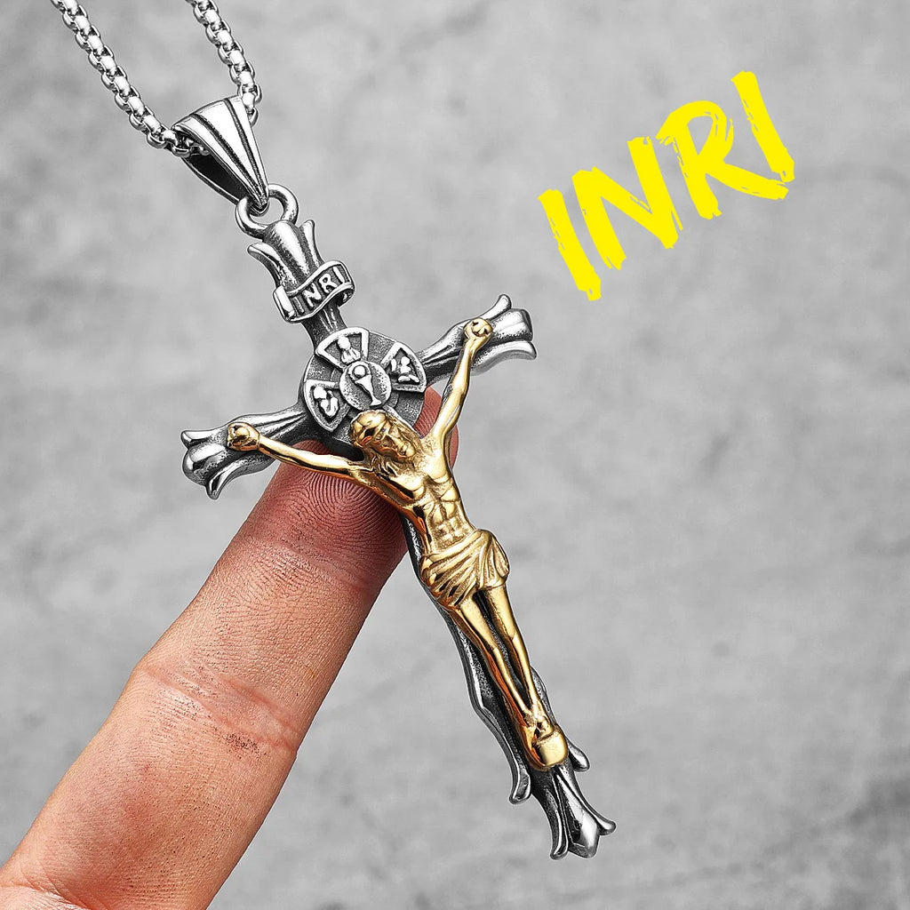 PENDRA INRI Jesus Cross Steel Necklace