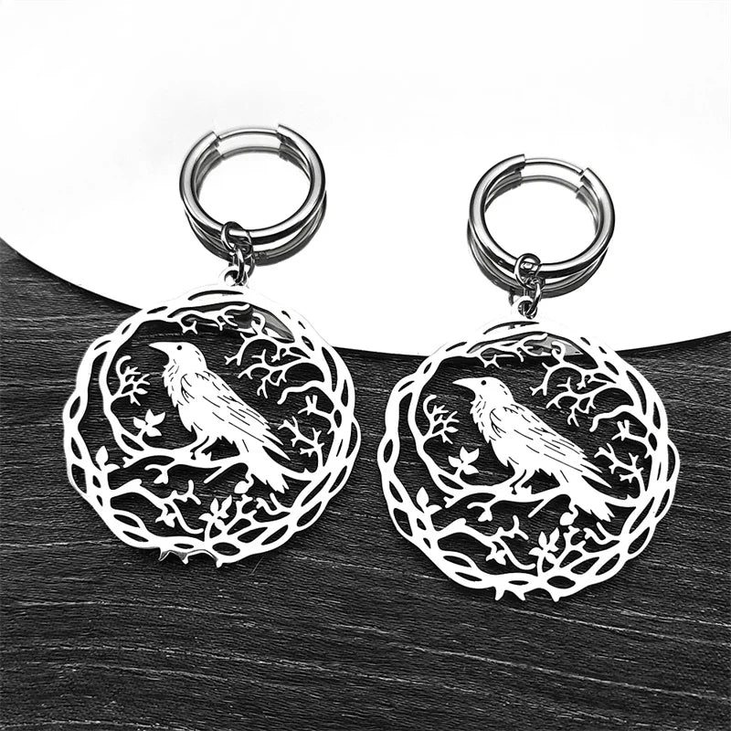 Goth Crow Hoops Ear Rings for Women Stainless Steel Gold Color Hollow Animal Raven Earrings Jewelry Halloween Gift EZZZ955S06